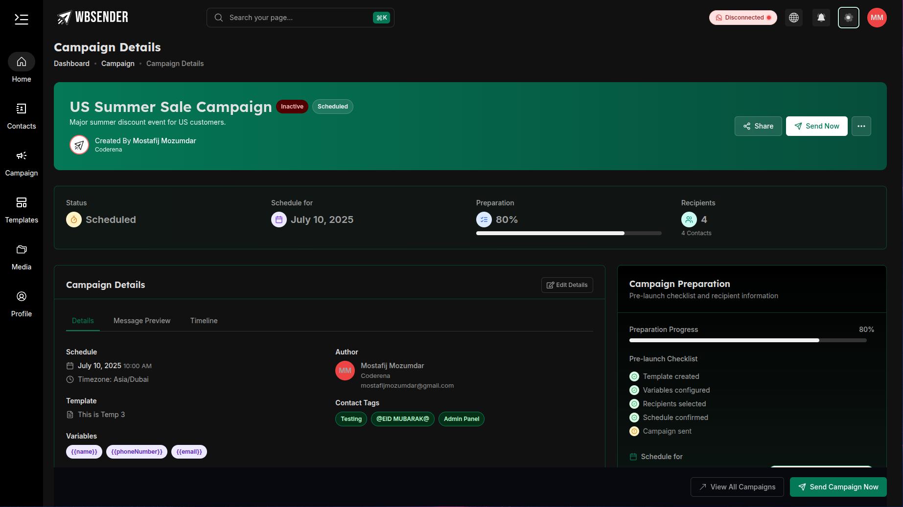 WhatsApp Marketing Dashboard