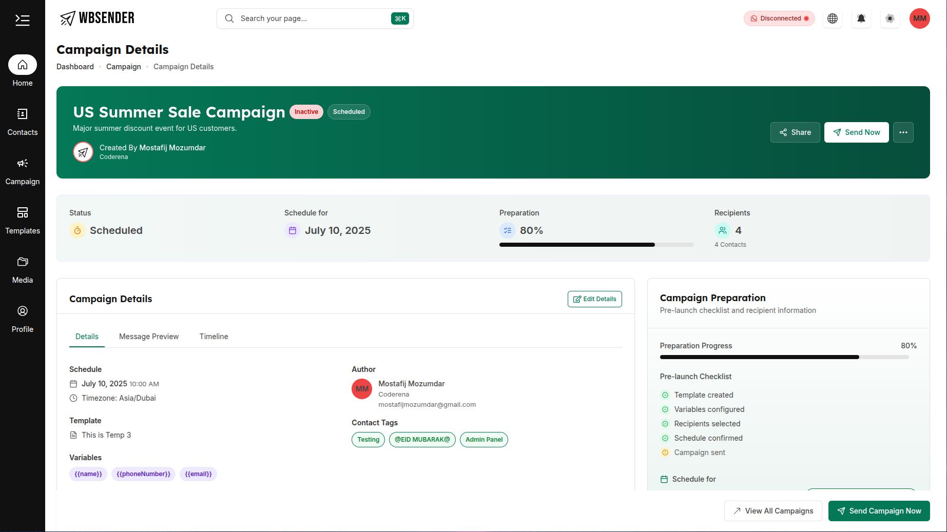 WhatsApp Marketing Dashboard